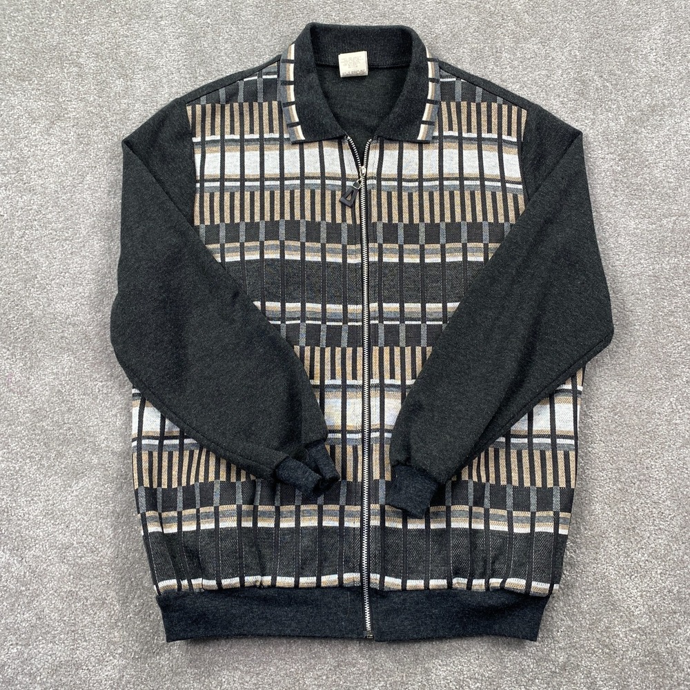 Graff California Wear Full Zip Cardigan Sweater Men's Size L Charcoal Gray Tan